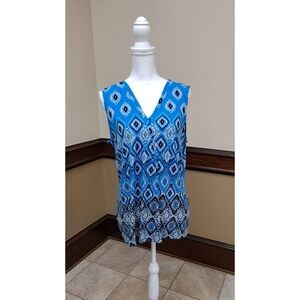 Dana Buchman Blue Geometric V-Neck Tank – Size Large, cottagecore, western, boho